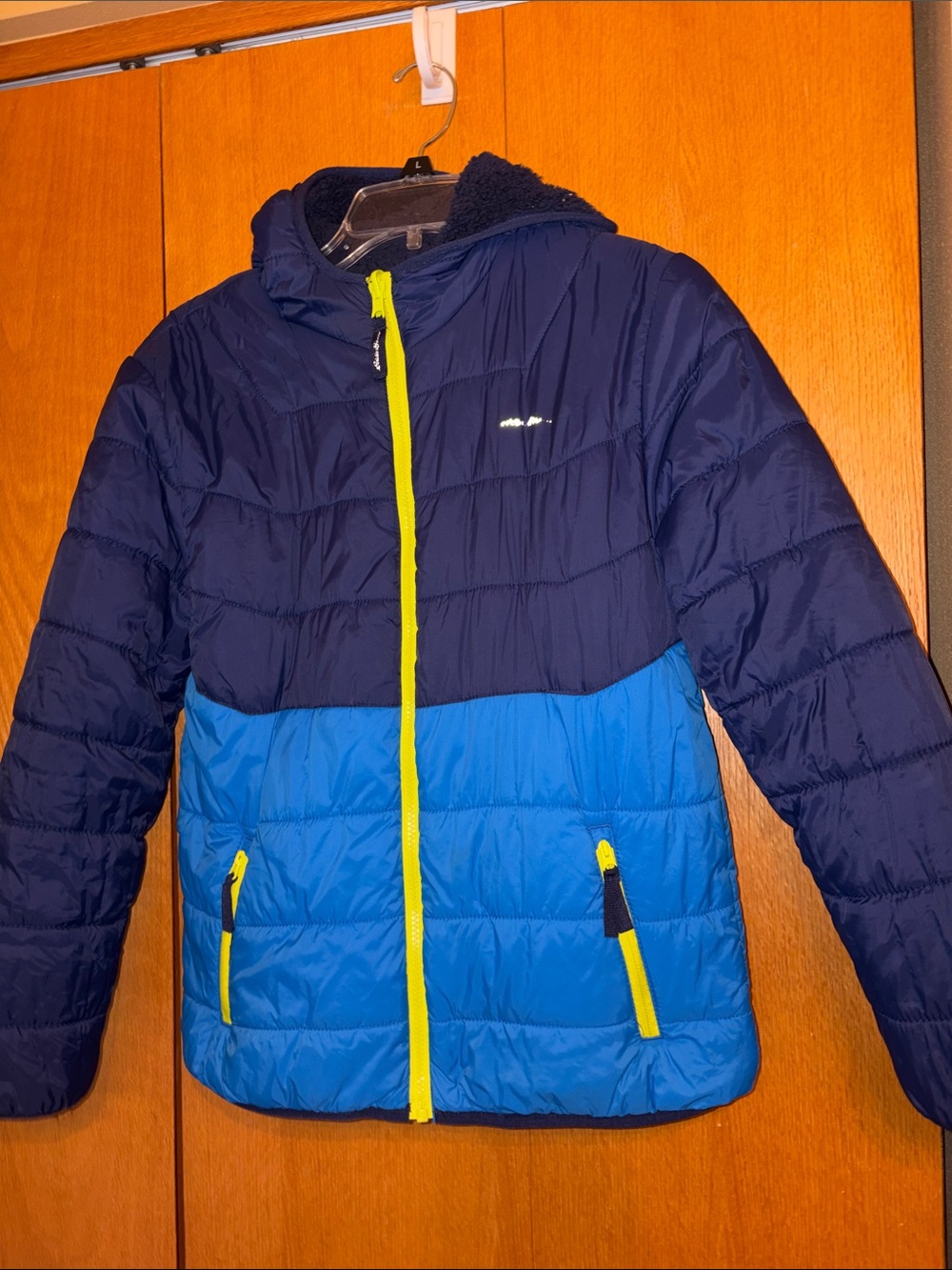 Eddie Bauer reversible L 12-14 blue / nylon zip hoodie hooded coat jacket GUC